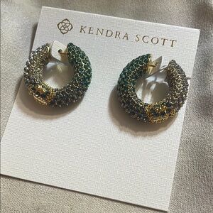Kendra Scott Mikki Gold Pave Hoop Earrings in Green Blue Ombré Mix